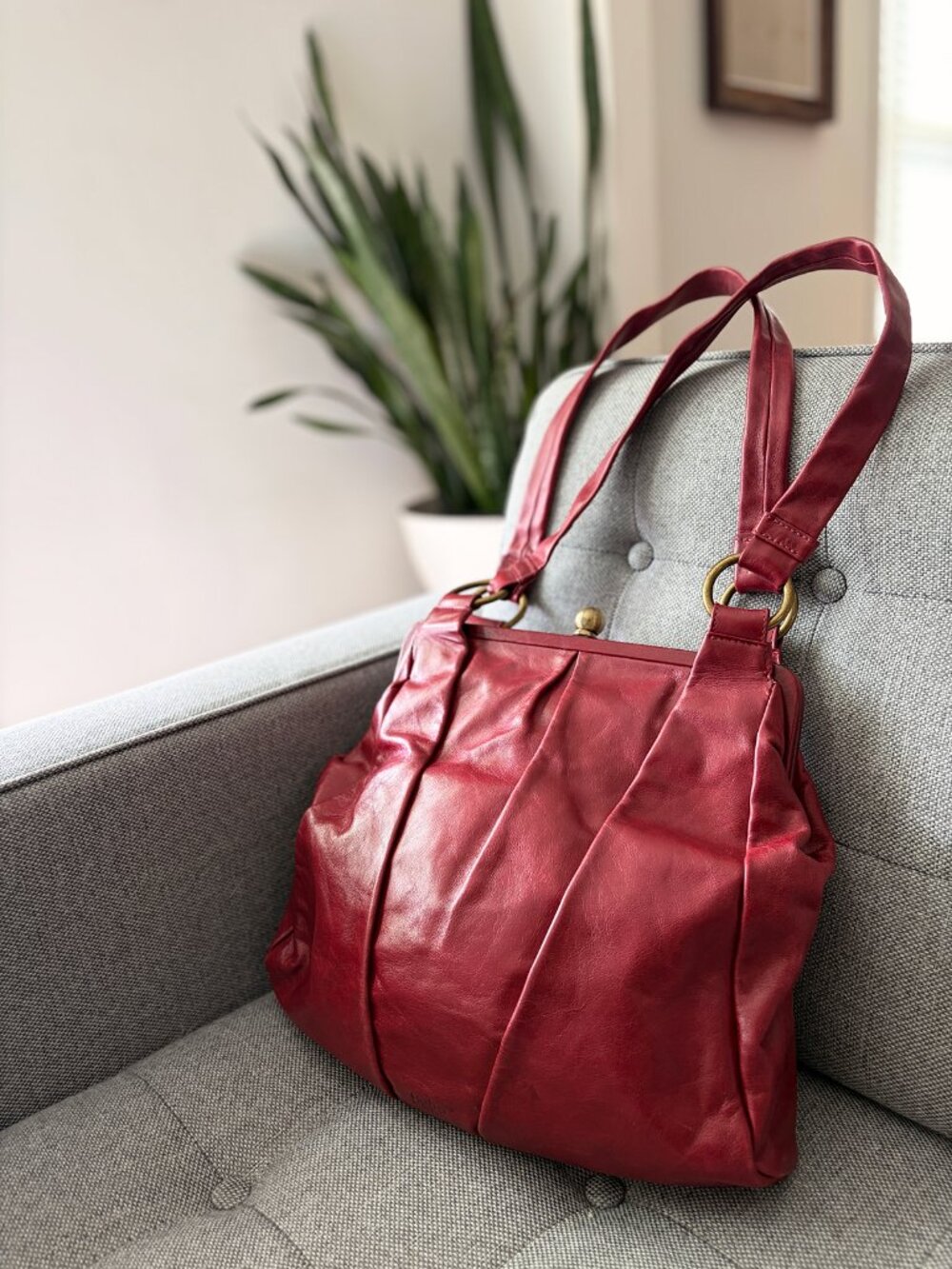 HOBO International Brianne Maroon Leather Frame Shoulder Bag
